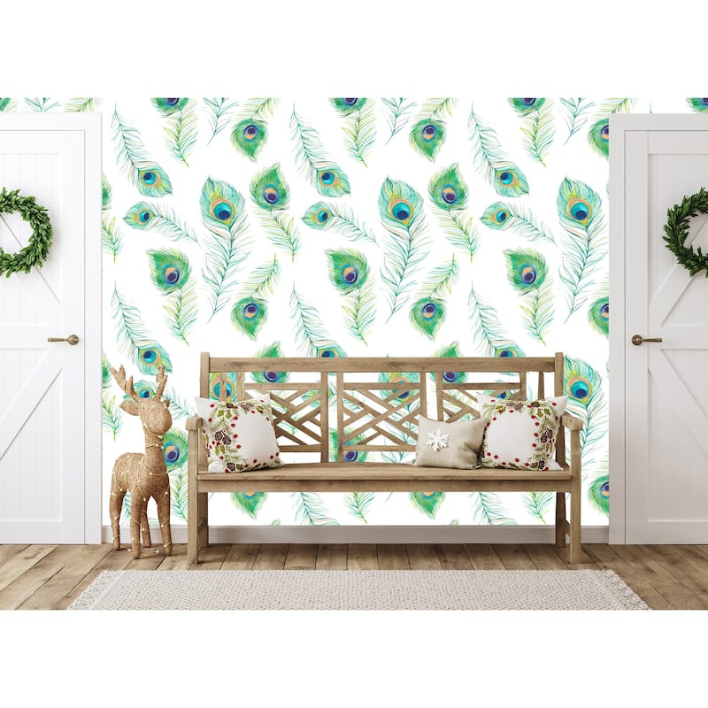 Peacock Feathers 10'L x 24''W Peel and Stick wallpaper