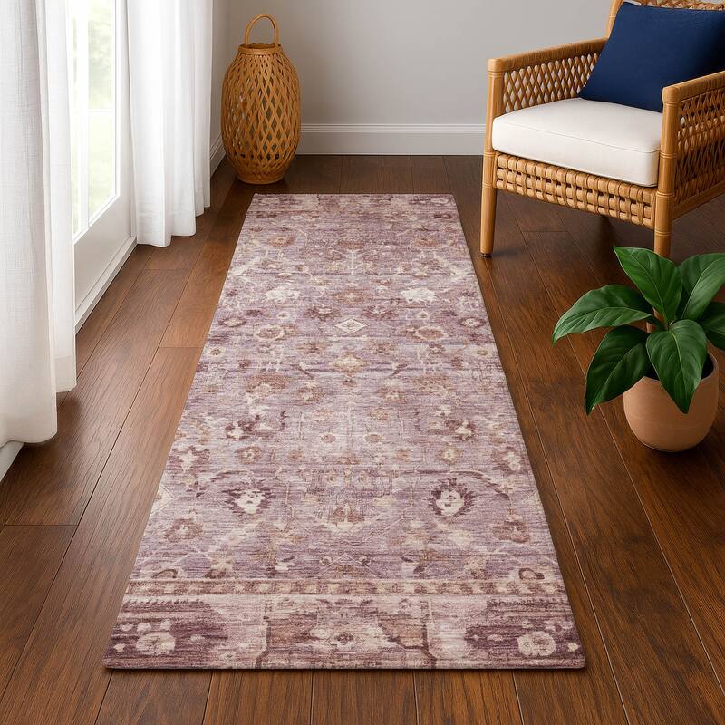 Premium Washable Super Soft Vintage Traditional Mayfield Rug - Blush - 2'3" x 7'6"