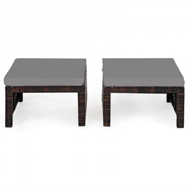 2 Pieces Cushioned Patio Rattan Ottoman Foot Rest-Gray - 19.5" x 15.5" x 13" (L x W x H)