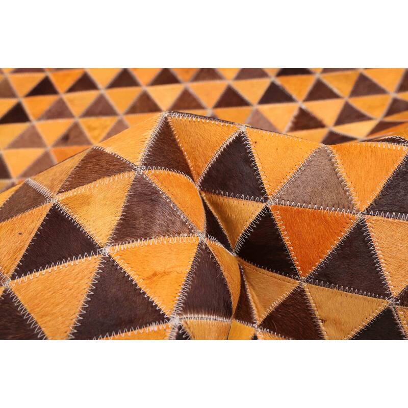 ECARPETGALLERY Handmade Cowhide Patchwork Orange Leather Rug - 5'0 x 7'11