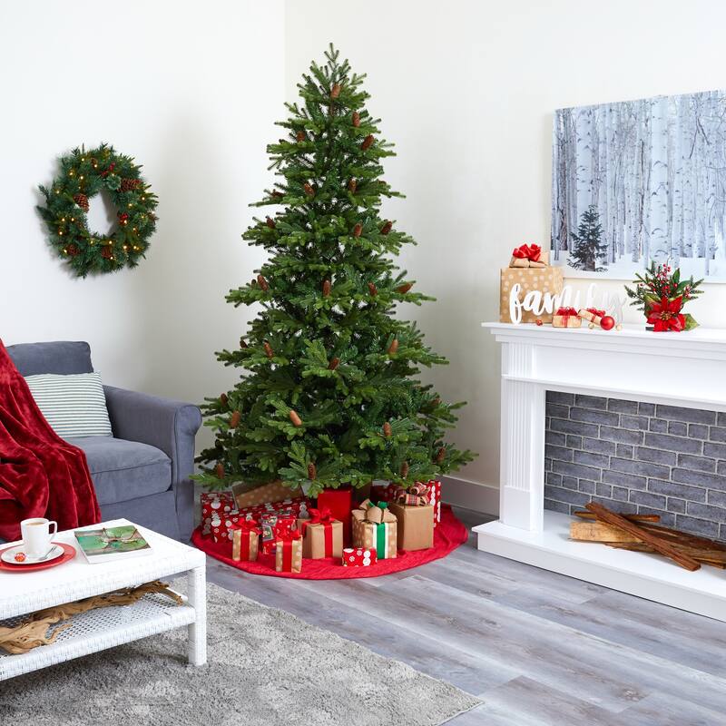 7.5ft. Fir Artificial Christmas Tree with 600 Clear Lights, Pine Cones & 1740 Branches - Lush Holiday X-Mas Centerpiece