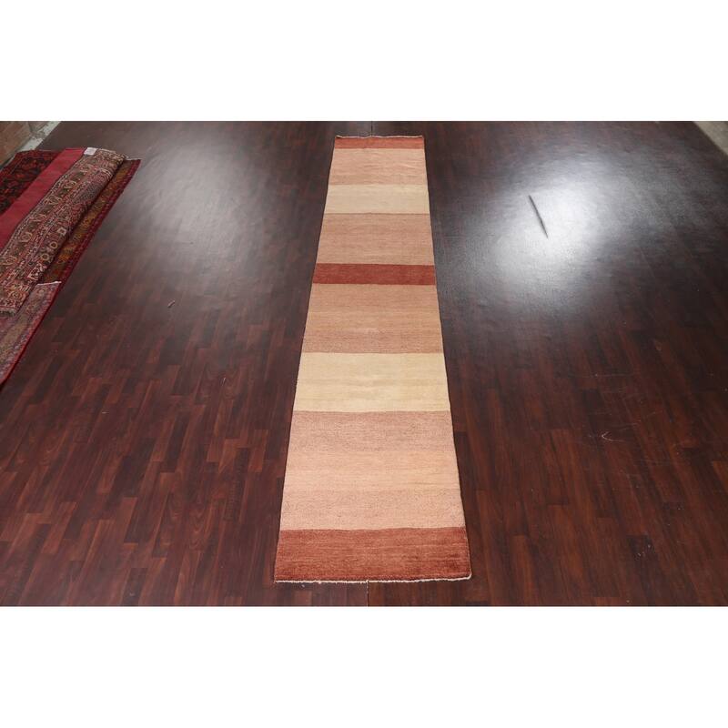 Contemporary Gabbeh Kashkoli Oriental Wool Runner Rug Handmade Carpet - 3'2" x 15'11"