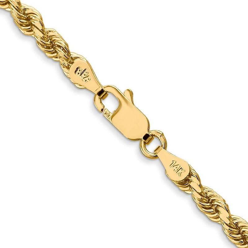 Curata 14k Yellow Gold Solid 3.5mm Diamond Cut Rope Chain Anklet 9 Inch