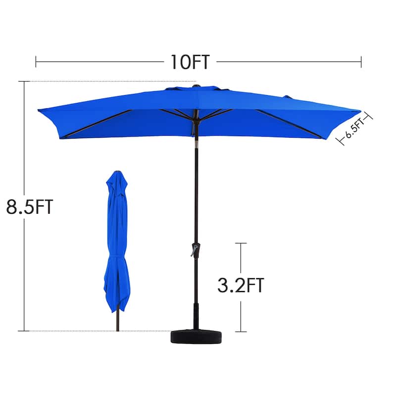 6.5*10ft Rectangular Patio Market Umbrella with Crank & Tilt, UV & Water-Resistant Canopy
