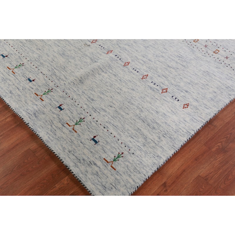 Hand Knotted Oriental 100% Wool Carpet Tribal Animal Pictorial Beige & Ivories Gabbeh Area Rug - 7' 11'' X 5' 2''