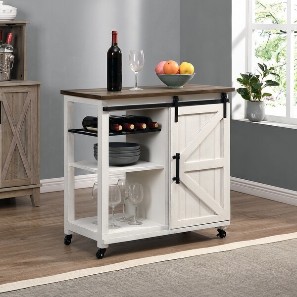 FirsTime & Co. White Westport Barn Door Kitchen Cart, White Wood - 31.5 ...