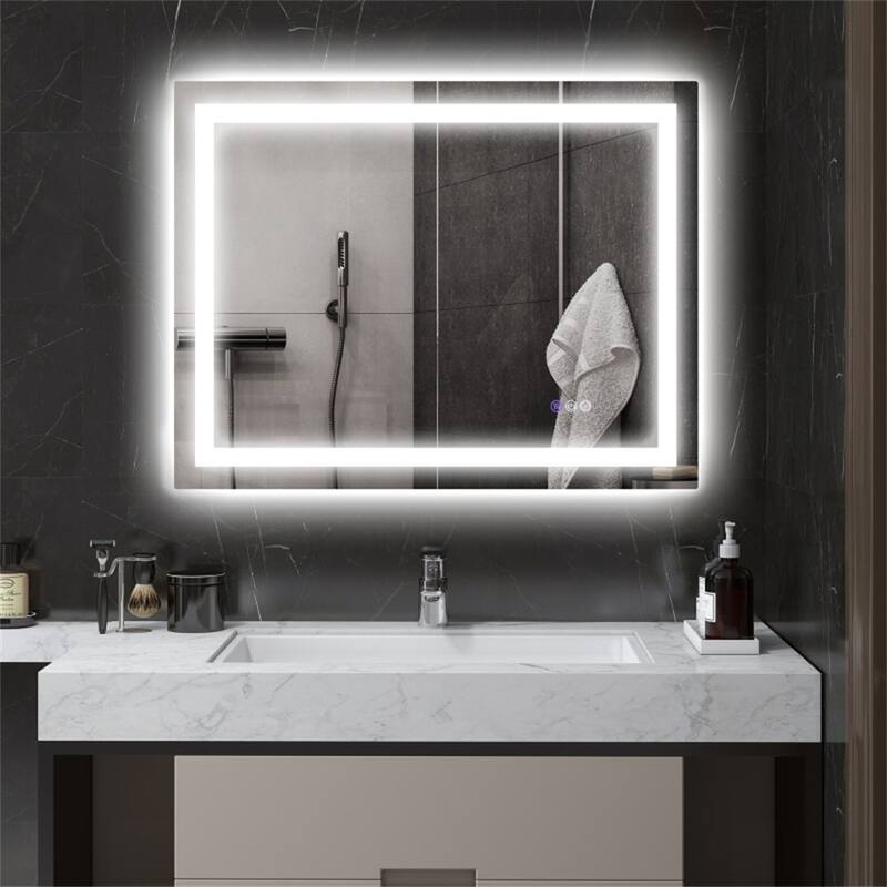 Clear Glass LED Vanity Mirror with Aluminum Frame, Defog and Touch Control