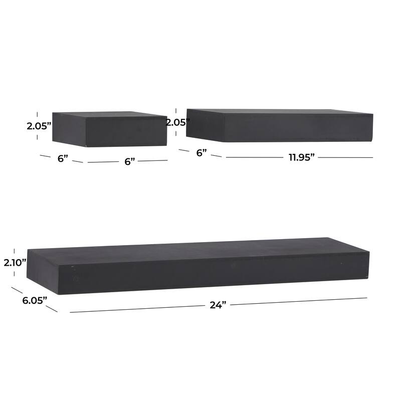 Wood 3 Shelves Wall Shelf - Set of 3 Black or White - CosmoLiving by Cosmopolitan