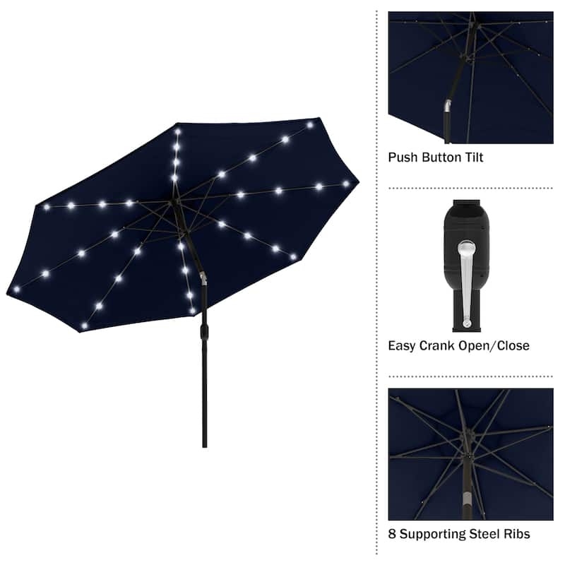 Patio Umbrella with Lights - 10 ft Outdoor Sun Shade Canopy with 32 Solar LEDs by Pure Garden (Navy Blue)