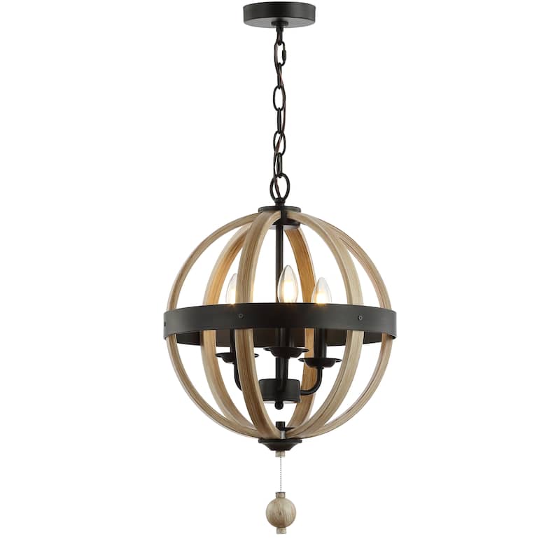 SAFAVIEH Lighting Domitilla Adjustable 3-Light Led Black Pendant - 15.3"x15.3"x28-100" - Black/Brown - 15Wx15Dx100H