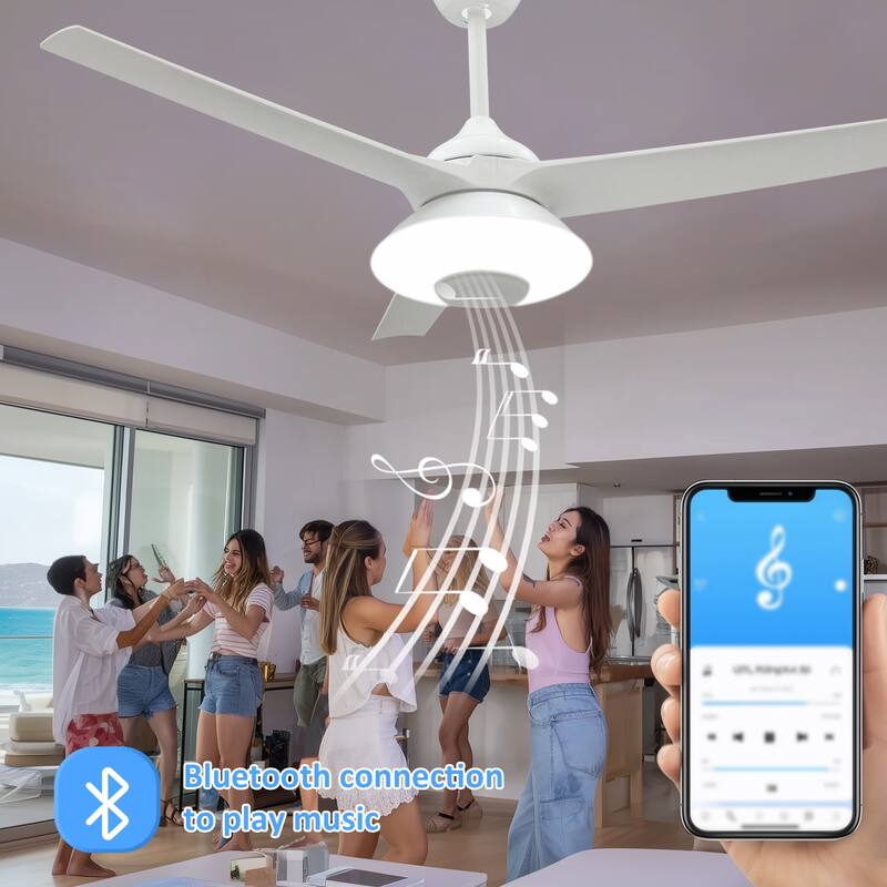 52 inch Ceiling Fan with Light and Remote, 6 Speeds Reversible Blades, Timer, Bluetooth Speaker