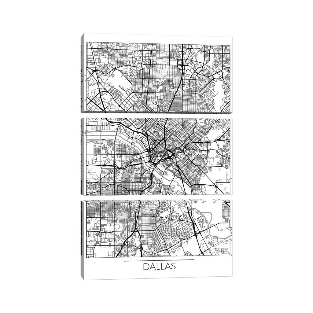 iCanvas "Dallas Minimal Urban Blueprint Map" by Hubert Roguski 3-Piece Canvas Wall Art Set
