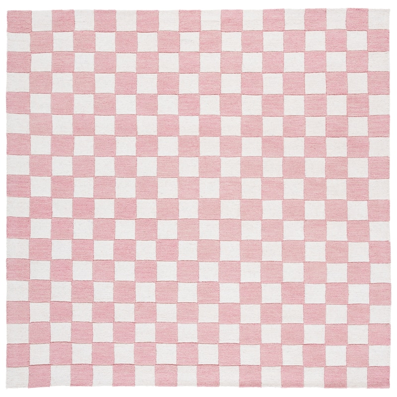 SAFAVIEH Handmade Ebony Gulnur Farmhouse Checkered Wool Rug - 6' Square - Pink/Ivory