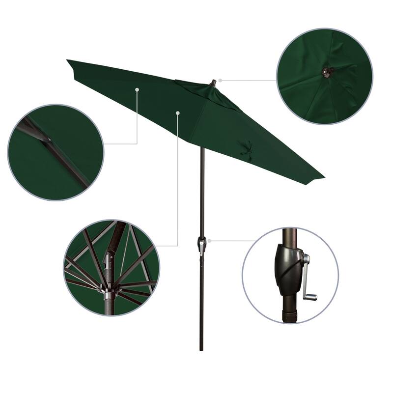 California Umbrella 7.5' Round Crank Lift Auto Tilt 8 Rib Aluminum Patio Umbrella, Bronze Finish, Olefin Royal Blue Fabric