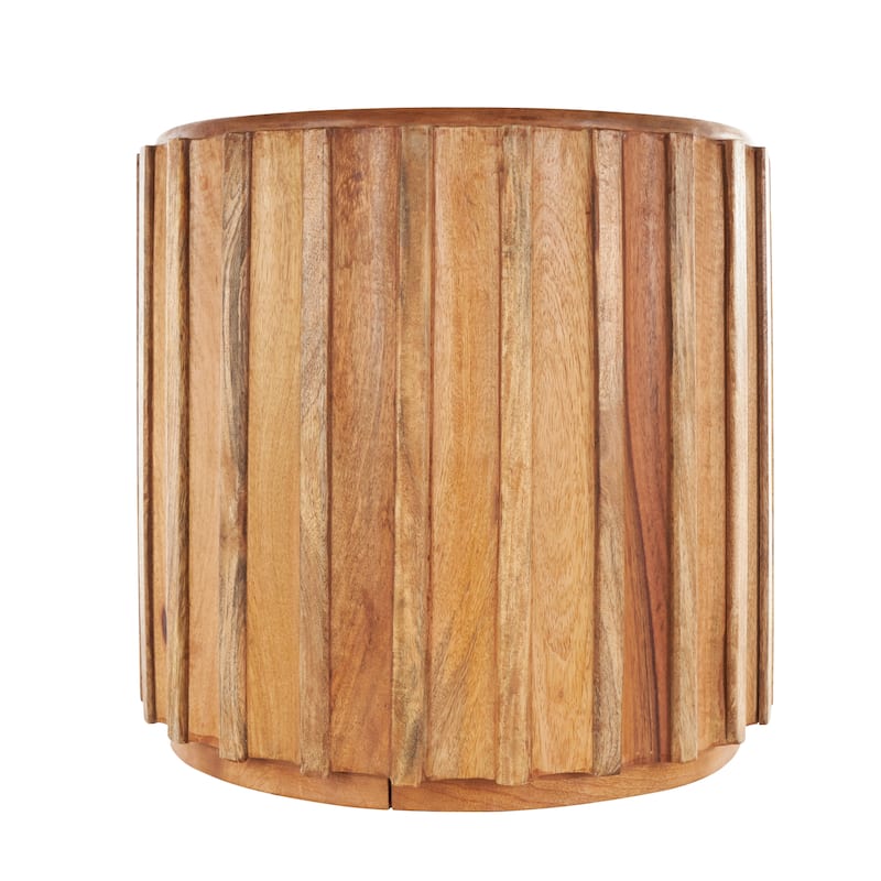 Brown Mango Wood Handmade Coffee Table with Slatted Grooved Sides