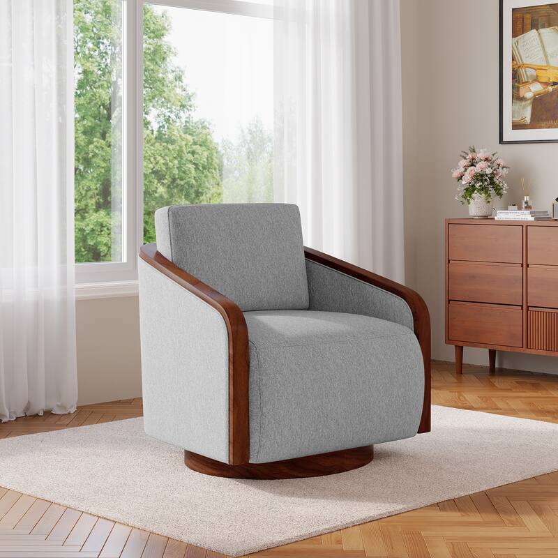 Chenille Modern 360°Swivel Barrel Chair Round Base
