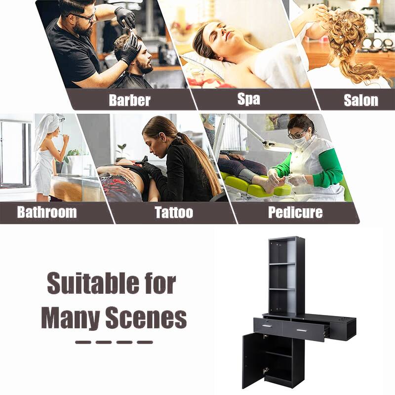 Wall Mount Makeup Vanity Dressing Table,Drawers & Hair Dryer Holder - W39.76*D13.19*H66.93
