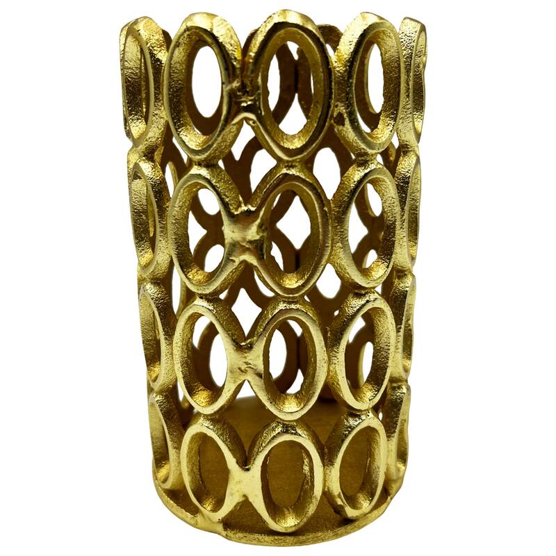7 Inch Decorative Handmade Aluminum Modern Hollow-Craved Candle holder Set of 2 - 3.75 x 3.75 x 6.5 in