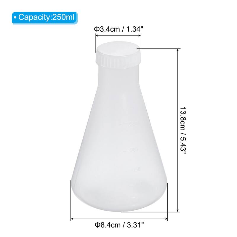 Plastic Erlenmeyer Flask with Caps, 1 Pack Narrow Mouth Conical Flask - Clear - 250ml