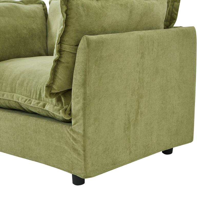 Chenille Modern Armchair Sofa with Movable Ottoman, Wide Seat, Curved Armrests, and Removable Cushions