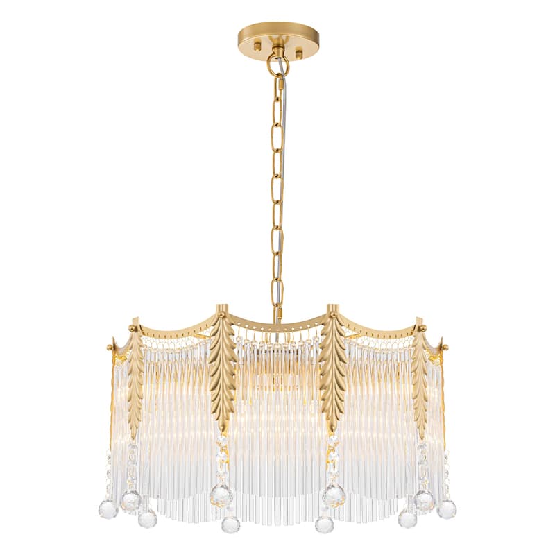 Gold Chandelier Clear Glass Rods & Hanging Crystal Balls Accents