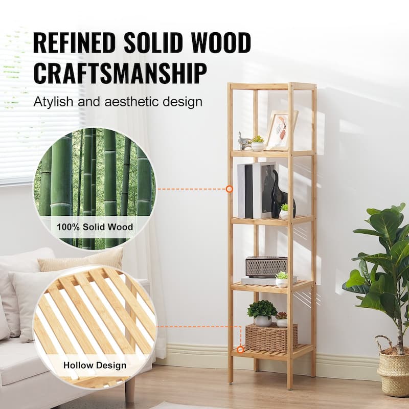 Freestanding 5-Tier Wicker Shelf, Narrow Storage Unit for Bathroom, Home or Kitchen - 12.99" x 12.99" x 57.87"