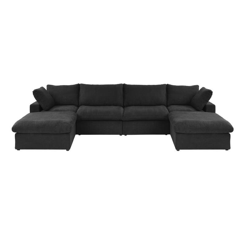 Large U-Shape Linen Reversible Modular Seating Component Sectional with 2 Ottoman