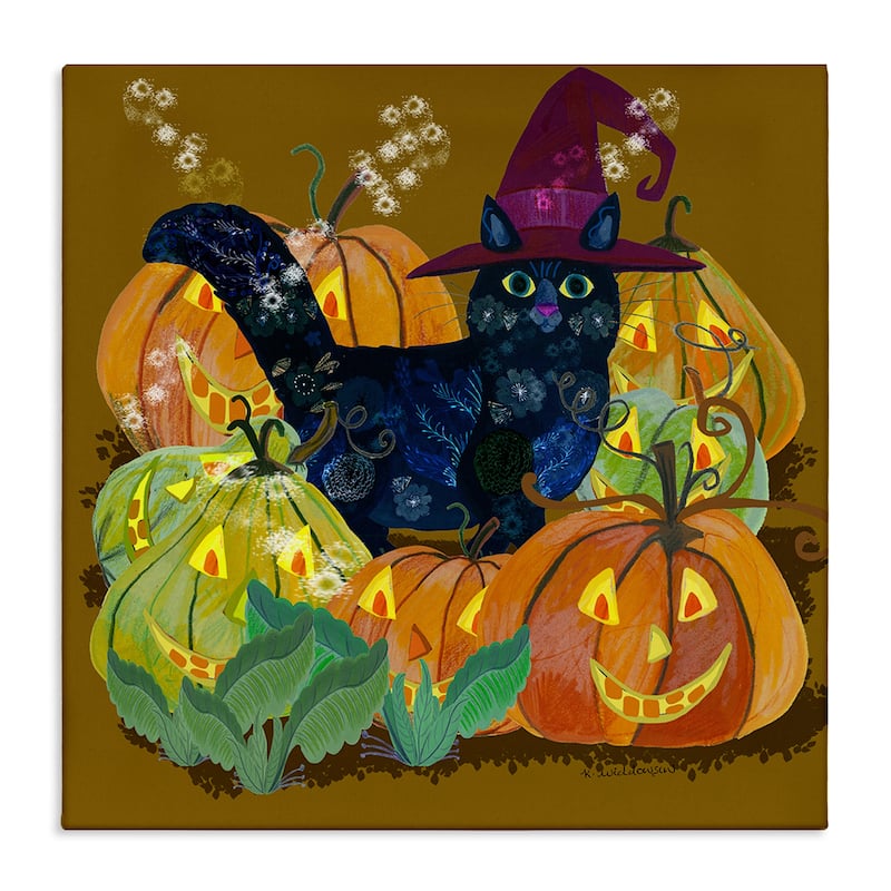 Stupell Cat with Jack-o-Lanterns Canvas Wall Art Design By Kay Widdowson - 30 x 30
