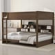 preview thumbnail 1 of 32, Modren Queen over Queen Bunk Bed with Storage Cabinets and USB Ports Antique Wood Color