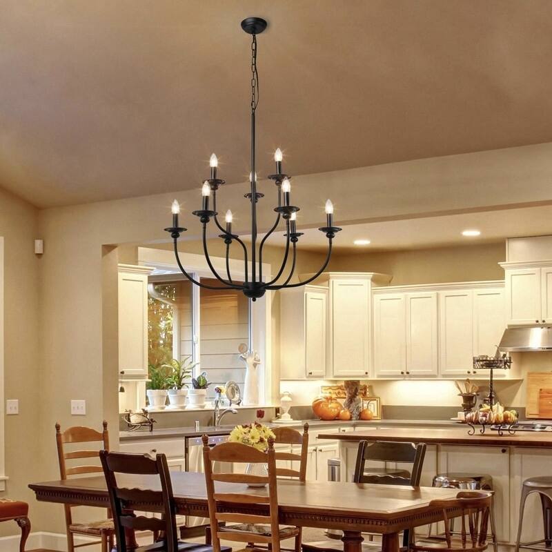Modern Farmhouse 9-Light Black Chandelier Classic Tierd Lights for Dining Room