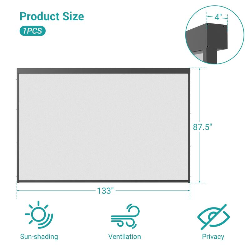 BONOSUKI Adjustable Height Pull Down Privacy Screen for 10FT/12FT/13FT Pergola (Screen Only)