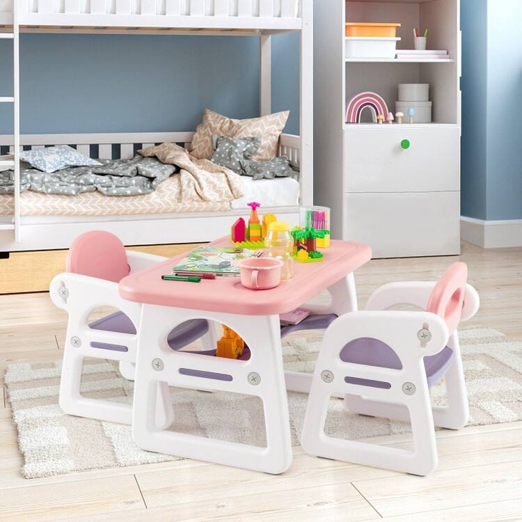Kids Table and Chair Set with Building Blocks - 31" x 19" x 19" (L x W x H)