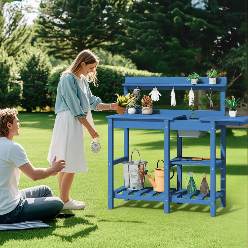 HDPE Patio Outdoor Potting Table, Versatile Gardening Planting Workbench
