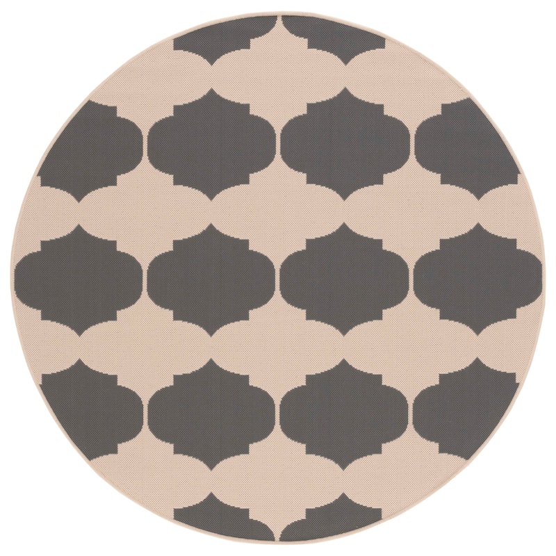 SAFAVIEH Courtyard Abeda Indoor/ Outdoor Waterproof Patio Backyard Rug - 5'3" Round - Beige/Anthracite