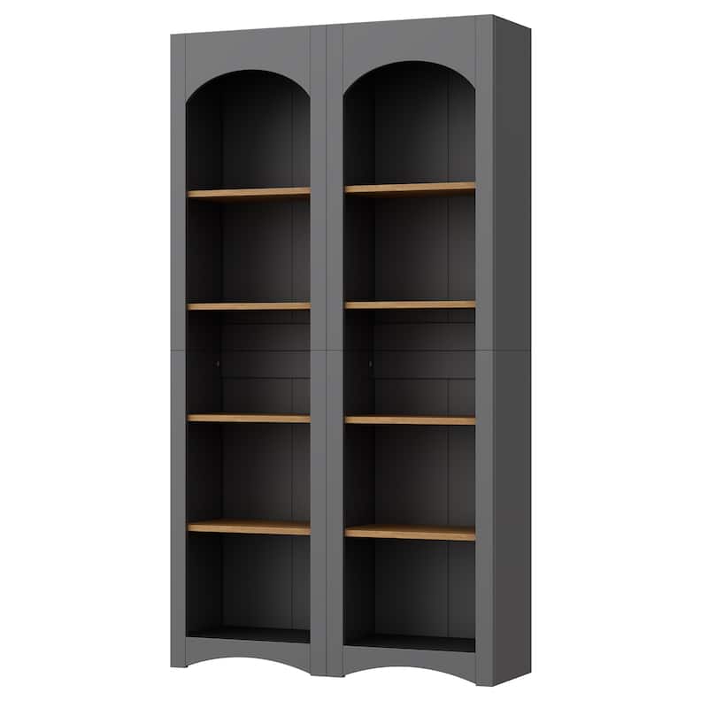Free Standing 5 Tier Bookshelves, Bookcases Set of 2, Farmhouse Two-Tone Storage Cabinet with Adjustable Shelves