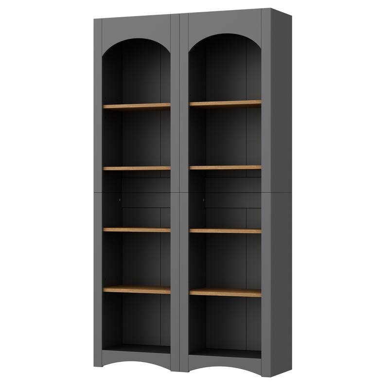Free Standing 5 Tier Bookshelves Set of 2, Farmhouse Two-Tone Storage Cabinet - 39.3" W × 12.4" D × 72" H - Grey