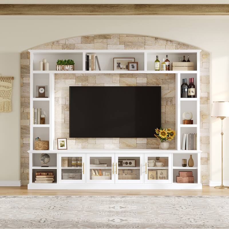 Entertainment Center Wall Unit for TVs up to 80", All-in-One Modern TV Stand with Bookshelves - White