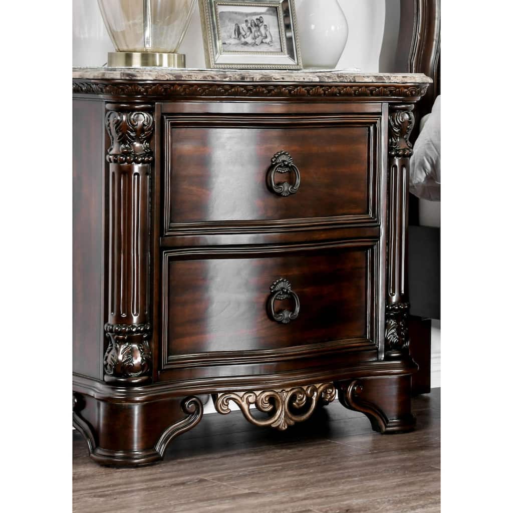 1pc Nightstand Only Traditional Brown Cherry Solid wood 2-Drawers Ball Bearing Metal Glides Brass Ring Pull Handles