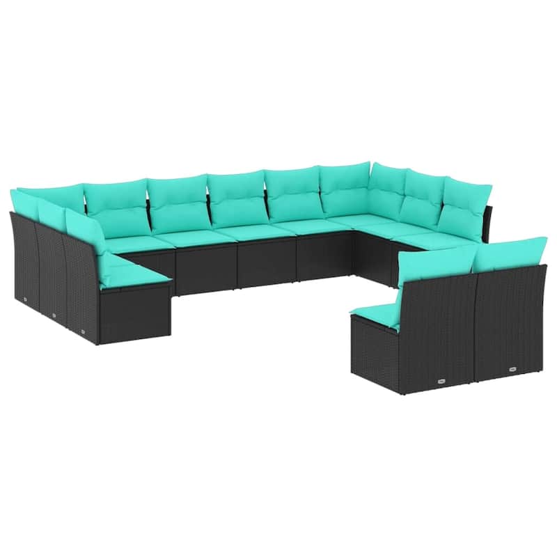 vidaXL 12 Piece Patio Sofa Set with Cushions Black Poly Rattan