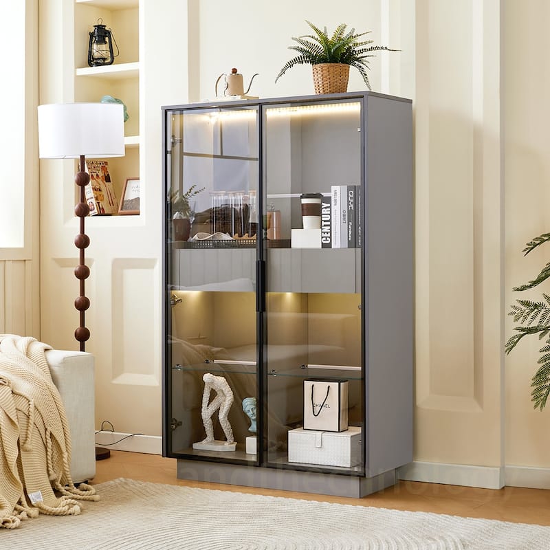 Tempered Glass Door Cabinet With LED Lighting