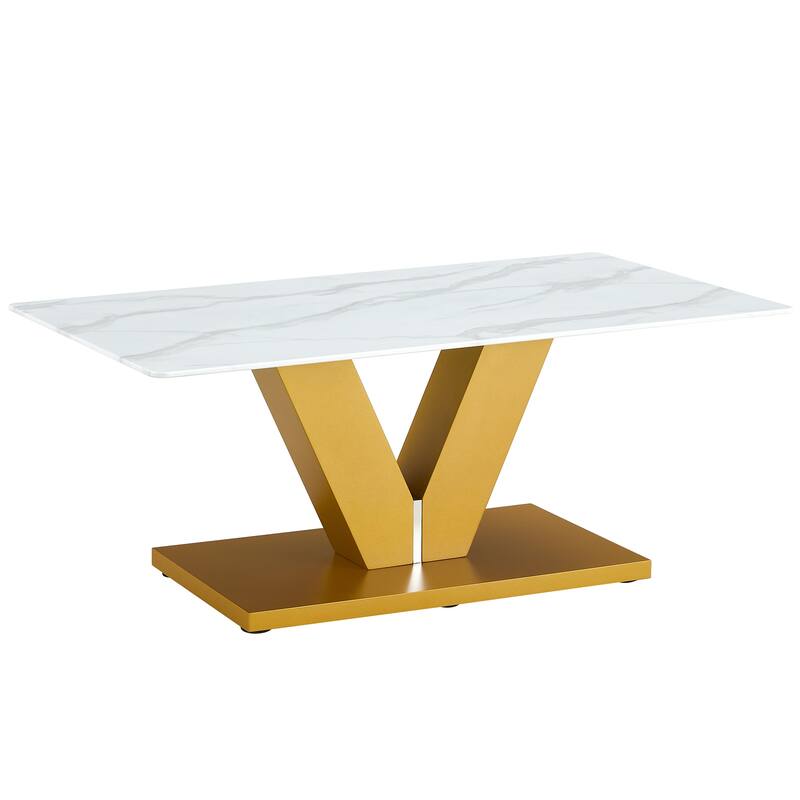 A modern minimalist style coffee table. Transparent tempered glass tabletop with wooden MDF columns