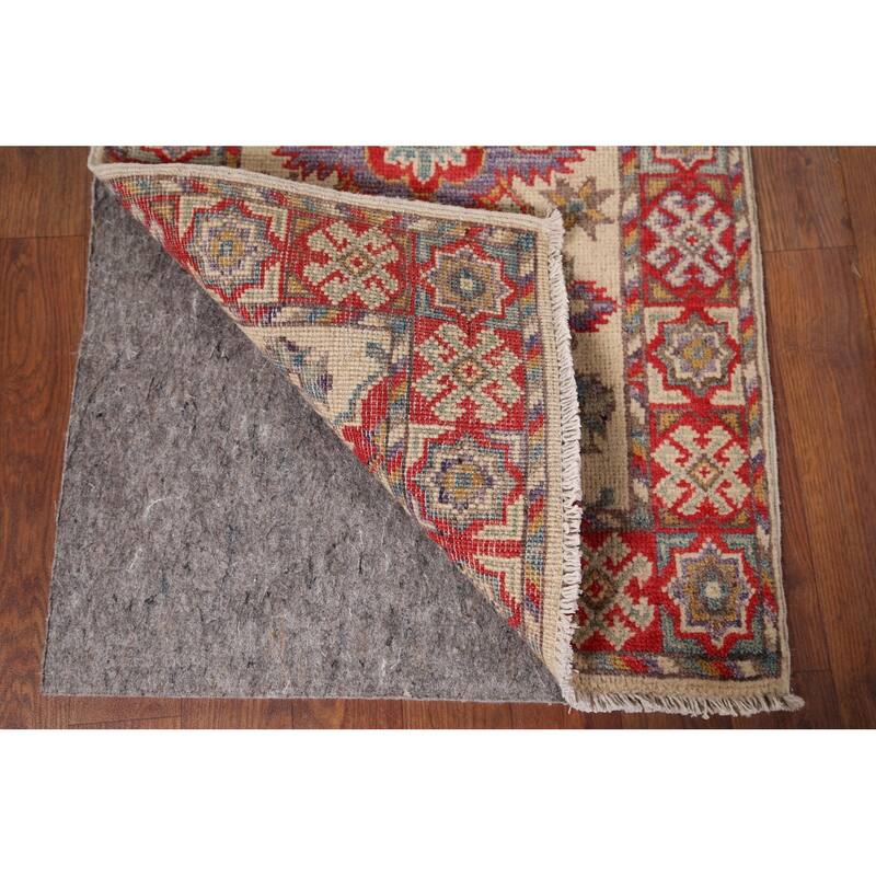 Geometric Kazak Oriental Foyer Rug Handmade Traditional Wool Carpet - 1'10" x 3'2"