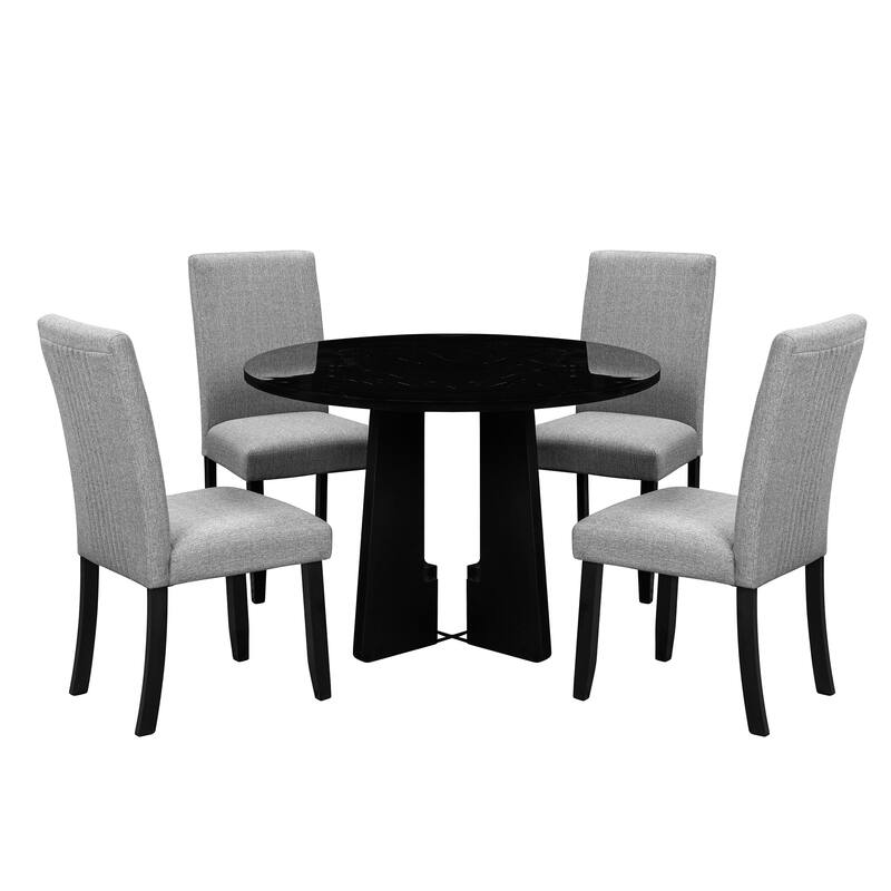 Modern 5-Piece Round Dining Set, 43-Inch Dining Table & 4 Upholstered Chairs, Farmhouse, Mid-Century Style for Dining Room