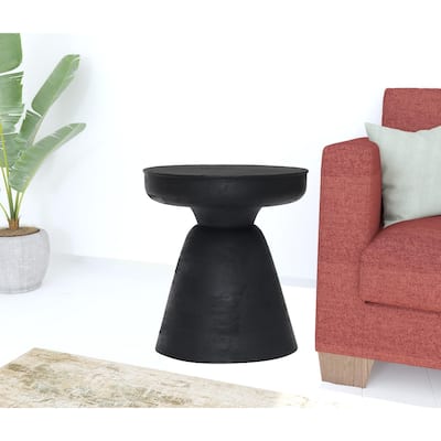 18" Black Solid Wood Round End Table Stylish Side or Nightstand - 15.90” x 15.90” x 18.10”