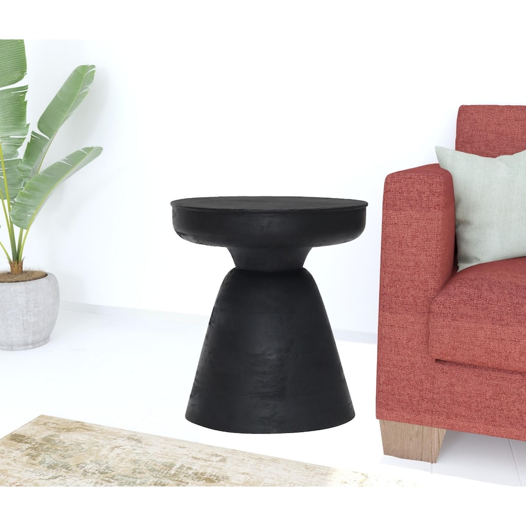 18" Black Solid Wood Round End Table Stylish Side or Nightstand - 15.90” x 15.90” x 18.10”