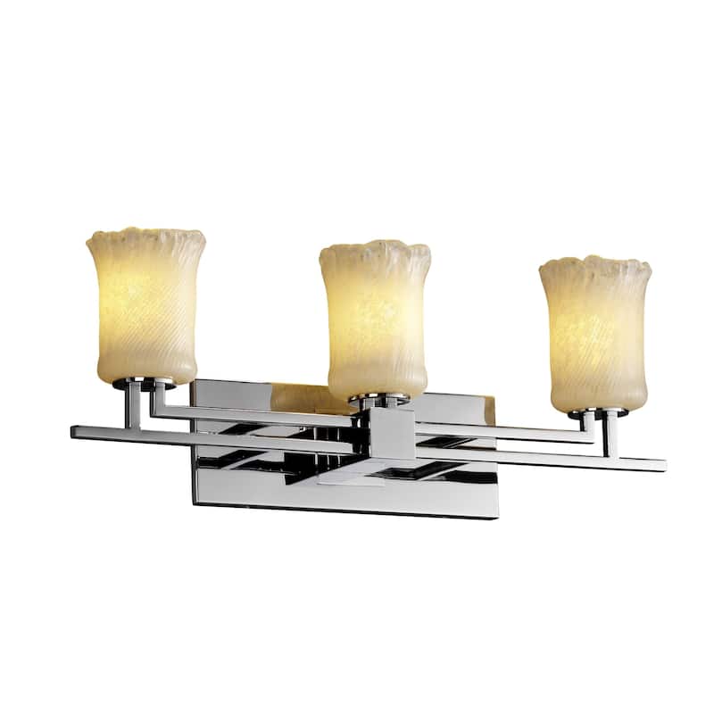 Justice Design Veneto Luce Aero 3-light Polished Chrome Bath Bar, Whitewash Cylinder - Rippled Rim Shade - Polished Chrome, Whitewash