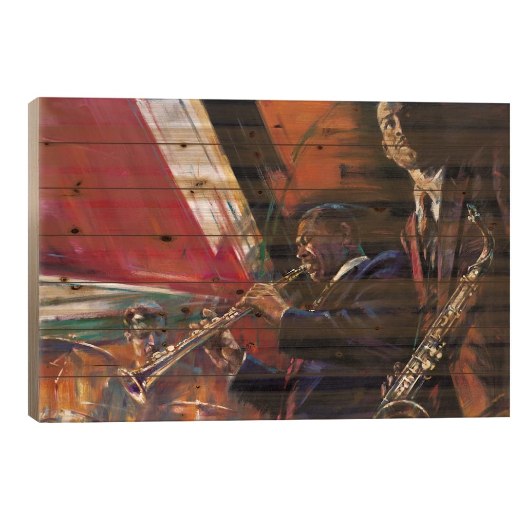 Red Hot Print On Wood by Jin G. Kam - Multi-Color