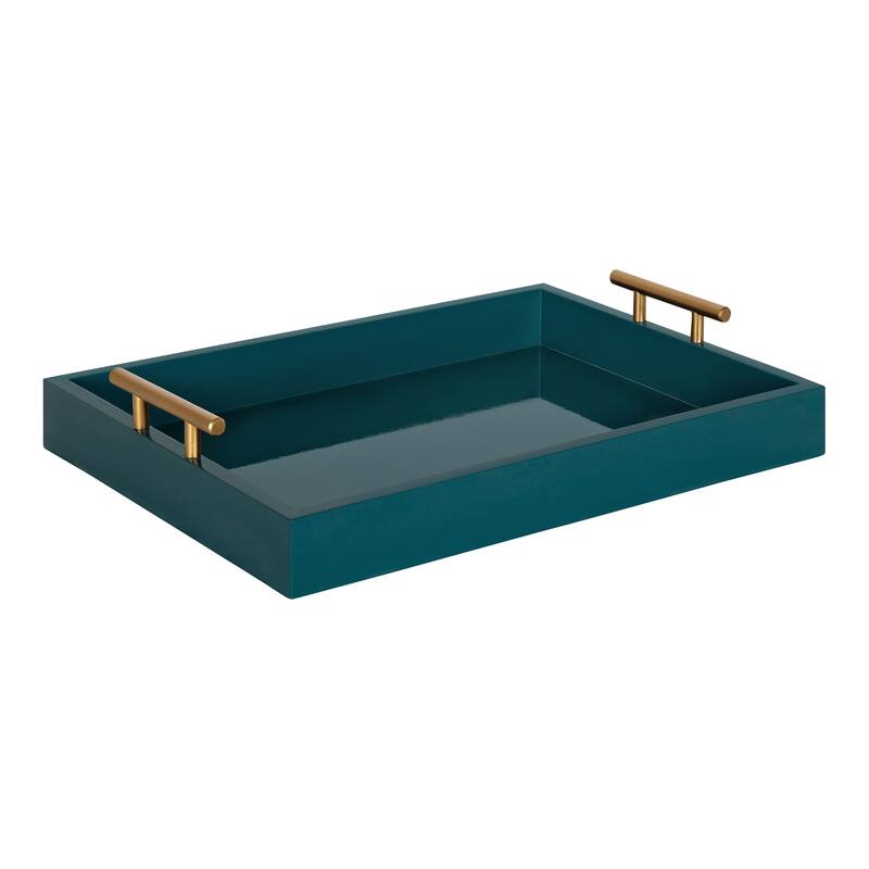 Kate and Laurel Lipton Metal Handle Decorative Tray - 16.5x12.25x3.25 - Teal/Gold