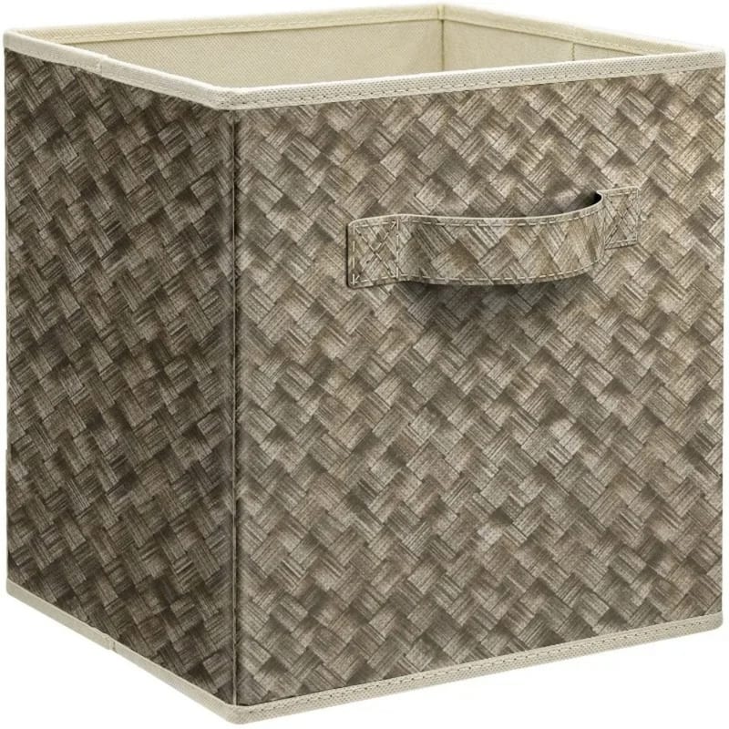 Brown Cotton Foldable Storage Cubes Set of 6 with Handles - 11.8 x 11.8 x 11.8 inches