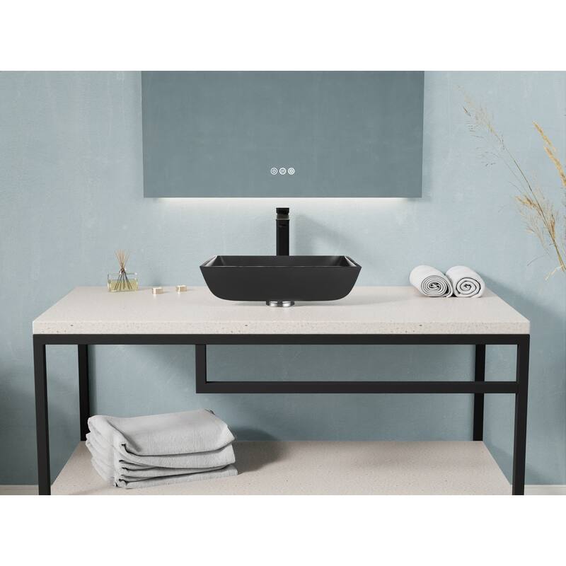 Solstice Square Glass Vessel Bathroom Sink with Matte Black Finish